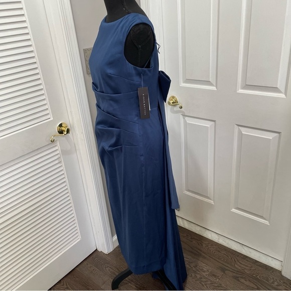 Aidan Mattox Cocktail Midi Dress Blue Bow in the back Size 8 satin - Picture 3 of 10